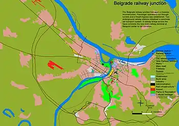 Location of the Beograd Centar (Prokop) station in the railway junction.
