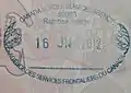 Entry stamp at Rainbow Bridge, Ontario on a Colombian passport.