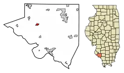 Location of Evansville in Randolph County, Illinois.