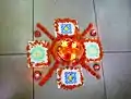 Rangoli design for Diwali on floor Chandigarh Airport. 2010