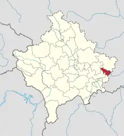Location of the municipality of Ranilug within Kosovo