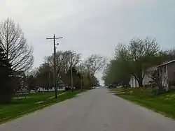 The village of Raritan along its main street, 400 N in April&nbsp;2017