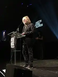 Ray Wylie Hubbard receiving "Songwriter of the Year" award at 2018 Austin Music Awards.