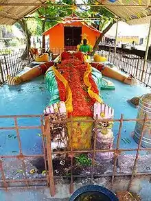 View from feet of the reclining Draupadi Amman idol near Auroville.