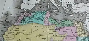 Map of the Regency of Algiers (in light blue) and all Barbary Coast in 1824