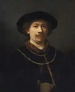 Self-portrait wearing a Hat and two Chains by Rembrandt