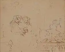 Drawing of Isaac and Rebeccah spied upon by Abimelech, by Rembrandt, ca. 1662