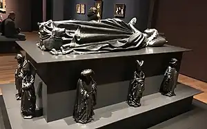 Isabella of Bourbon's effigy displayed with its 10 surviving pleurants