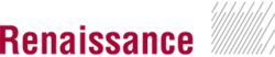 Image of Renaissance Technologies logo. Renaissance is in a red sans serif font. To the right of the name Renaissance is a rectangle with thin lines within it running from the bottom to the top of the rectangle at a 45 degree angle.