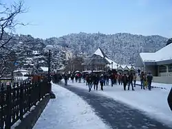 The Ridge, Shimla, covered in snow as seen from 'Scandal Point'.