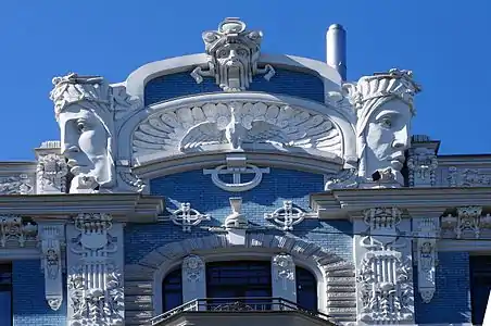 Facade of house at Elizabetes ielā, 10b, by Mikhail Eisenstein (1903)