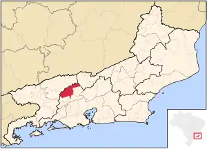 Location of Vassouras in the state of Rio de Janeiro