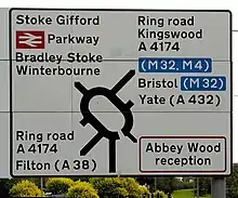 A road sign with the Transport typeface