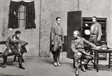stage scene with four men in American Civil War Confederate uniforms
