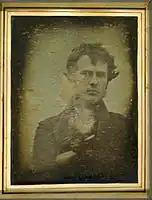 A Daguerreotype of Robert Cornelius. The earliest portrait photograph in existence. 1839