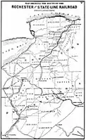 Rochester and State Line Railway first route map, circa 1878