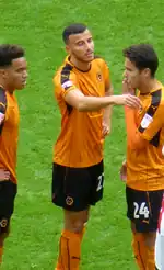Romain Saïss playing for Wolverhampton Wanderers in 2016.