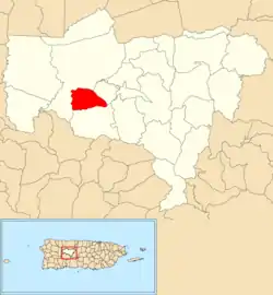 Location of Roncador within the municipality of Utuado shown in red