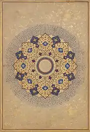 "Rosette bearing the names and titles of shah Jahan", folio from the shah Jahan album, circa 1645, in the Metropolitan Museum of Art