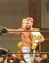 Ross Von Erich celebrating after winning the MLW World Tag Team Championship