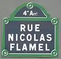 Rue Nicolas Flamel street sign in Paris