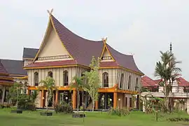 Rumah Lancang or Rumah Lontiok style, a traditional Malay Indonesians house from Riau, Sumatra, Indonesia.