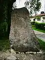 Rune stone previously located in the foundation of the north wall of the ruins of the monastery of Saint Lawrence.