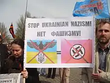 Anti-government and pro-russian activists against Ukraine, which they accuse of "fascism"