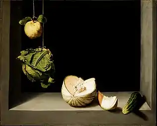 Still Life with Quince, Cabbage, Melon, and Cucumber, c. 1602, 69 × 84&nbsp;cm, San Diego Museum of Art.