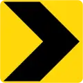 Dangerous curve to the right, chevron bends right