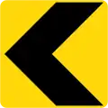 dangerous curve to the left, chevron bends left