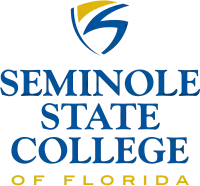 The Logo of the Seminole State College of Florida featuring the Seminole State "Shield Icon" on top of the words "Seminole State College" in blue and the words "of Florida" in yellow