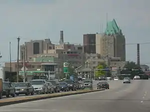 The skyline of the Tiffany Neighborhood from South Grand Blvd.