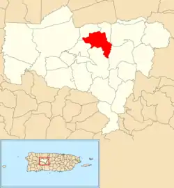Location of Sabana Grande within the municipality of Utuado shown in red