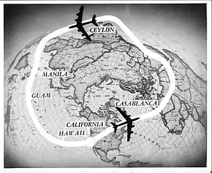 Route of the first round-the-world nonstop flight by a jet airplane