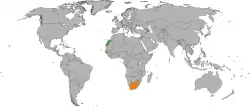 Map indicating locations of Sahrawi Arab Democratic Republic and South Africa