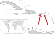 A map showing the location of the islands of Puerto Rico and St. Croix