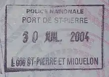 Previous style entry stamp in Saint-Pierre (Saint Pierre and Miquelon)
