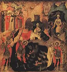 Russian icon of the Miracle of St. Theodore (17th century), egg tempera by Nikifor Saviny, Stroganov School (State Russian Museum, Saint Petersburg)