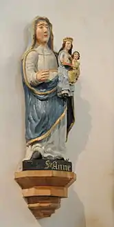 Statue of Saint Anne. She holds the Virgin Mary and baby Jesus
