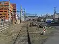 View of the station from the storage line stub formerly a gravel line to the Komagawa River, February 2011