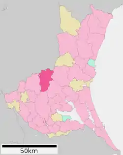 Location of Sakuragawa in Ibaraki Prefecture
