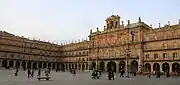 Plaza Mayor in Salamanca (1729–1755), Alberto and Manuel de Lara Churriguera. Andrés Garcia de Quiñones  designed the city Hall.