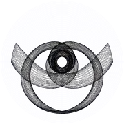 An orbit of the swinging Atwood's machine for 
  
    
      
        μ
        =
        16
      
    
    {\displaystyle \mu =16}
  
, 
  
    
      
        
          θ
          
            0
          
        
        =
        
          
            π
            2
          
        
      
    
    {\displaystyle \theta _{0}={\frac {\pi }{2}}}
  
, and zero initial velocity.
