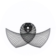 An orbit of the swinging Atwood's machine for 
  
    
      
        μ
        =
        19
      
    
    {\displaystyle \mu =19}
  
, 
  
    
      
        
          θ
          
            0
          
        
        =
        
          
            π
            2
          
        
      
    
    {\displaystyle \theta _{0}={\frac {\pi }{2}}}
  
, and zero initial velocity.