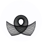 An orbit of the swinging Atwood's machine for 
  
    
      
        μ
        =
        5
      
    
    {\displaystyle \mu =5}
  
, 
  
    
      
        
          θ
          
            0
          
        
        =
        
          
            π
            2
          
        
      
    
    {\displaystyle \theta _{0}={\frac {\pi }{2}}}
  
, and zero initial velocity.