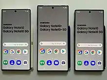 Front of the Samsung Galaxy Note 10 and Note 10+.