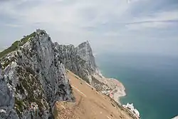 View of the dune and eastern Mediterranean coast of Gibraltar from the Rock of Gibraltar.