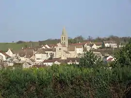 A general view of Santeuil, with the church and surrounding buildings