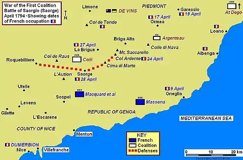 Map of battle area on French-Italian border